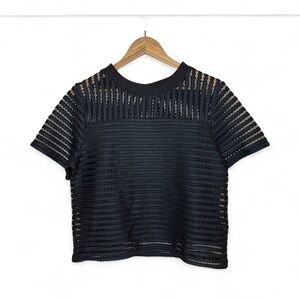 Hearts & Roses USA Elegant Black Fishnet Short Sleeve Top Women’s Size 12